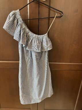 One shoulder, ruffle, stripe dress